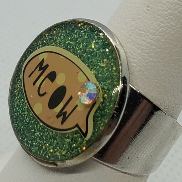 Adjustable Green, Orange, & Yellow Sparkly Meow Ring - Picture 4 of 5